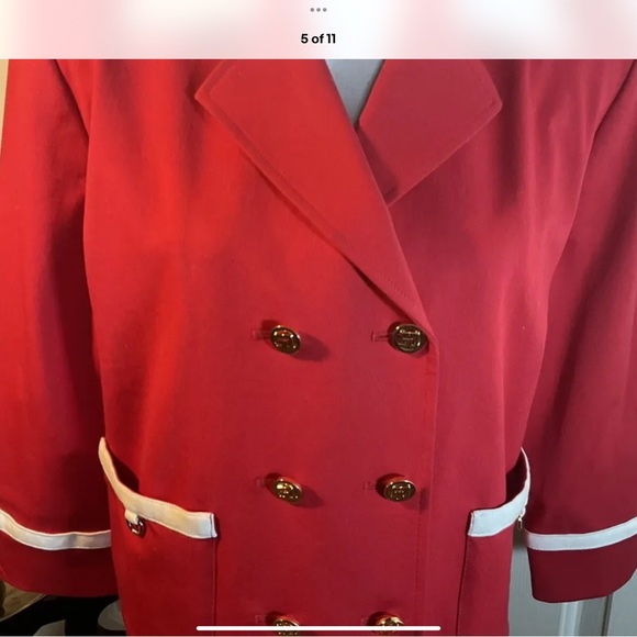 St John Power Crimson Red 💋 NWT dress suit couture Jacket SJ buttons Sz M 12 - Picture 8 of 11